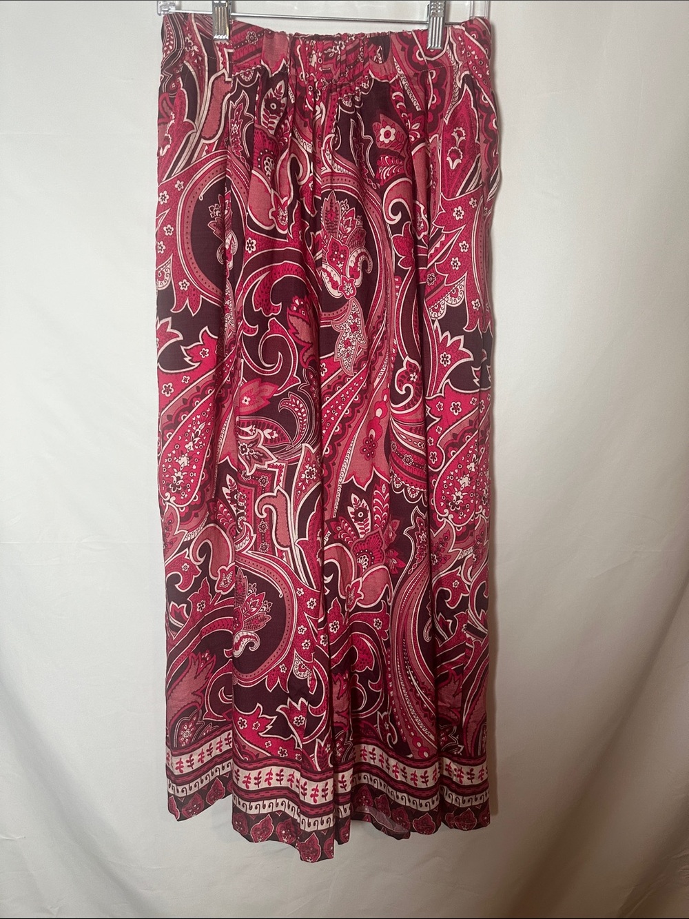 Umgee Women's Red/mauve Paisley wide leg pants Lightweight Boho Style